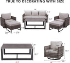 HUMMUH 6 Piece Patio Furniture Set PE Wicker Outdoor Couch,Patio Swivel Rocker Chairs and Tables for Porch,Garden,Backyard