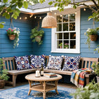 Cirzone Outdoor Pillow Covers 18x18 Set of 4 Morden Blue Geometric Patterns Waterproof Throw Outdoor Pillows Boho Decorations for Funiture Patio Garden Home