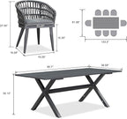 PURPLE LEAF 9 Pieces Outdoor Dining Set All-Weather PE Rattan Outdoor Patio Furniture Set with All Aluminum Frame Rectangular Table and Chairs Set for Lawn Garden Backyard Deck, Grey
