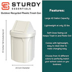 42 Gallon Round 100% Recycled Plastic Indoor or Outdoor Commercial Trash Can with Easy Access Swing Top Lid | Great for Schools and Businesses - White