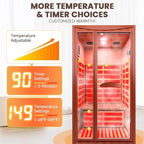 Far Infrared Intdoor Sauna Okoume Wooden Saunas Spa 1550W Dry Sauna Room for 1-2 Person with Bluetooth 7 Color Light 39.37 * 35.43 * 74.8 inch