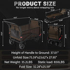 LEVELEVE Heavy Duty Folding Wagon - 2-in-1 Collapsible Cart, 650lb Capacity, All-Terrain Wheels w/Brakes & Side Pockets