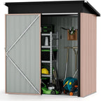 Aoxun 61x32In Outdoor Storage Cabinet Metal Garden Shed, Indoor& Outdoor Waterproof Vertical Storage Shed for Patio Garden, Garage, Porch (Brown, 80 Cu.Ft)