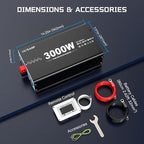New Upgraded 24V 3000 Watts Pure Sine Wave Inverter, 24V DC to 110V/120V AC Power Inverter with 4 AC Outlets, USB Port, Type-C Port for Truck, Vehicle, Power Outage, Remote Control with LCD Screen
