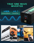 5000W Pure Sine Wave Power Inverter 12V DC to 110V AC with Wireless Remote Control LCD Display 1 USB Port, 4 AC Outlets, 1 Terminal Blocks for RV Truck Cabin Off Grid