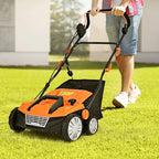 Goplus 2-in-1 Electric Corded Lawn Dethatcher with 5 Cutting Heights, 15-Inch 13 Amp Electric Scarifier w/ 13.5 Gallon Collection Bag, 2 Removable Blades for Garden Yard