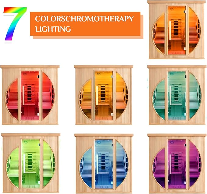 Smartmak Full Spectrum Infrared 2 Person Sauna Room, Red Light Therapy Luxury Wood Home Sauna with Recliner, Canadian Hemlock Indoor Dry Saunas Spa, 3400W with 10 Heaters, Speakers, Lights, Oxygen Bar