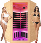 Indoor Sauna Two Person Far Infrared Saunas for Home 1 - 3 Person Wood Sauna Canadian Hemlock 2180W/110V Low EMF Dry Sauna Room with Oxygen Bar/7 Color Therapy/9 Heating Plates/Control Panel/Speaker