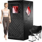 Portable Infrared Sauna for Home, One Person Steam Sauna, Full Body Sauna Tent for Relaxation,1 Person Steam Sauna Box with 660nm Red Light Therapy, 3L&1100W Sauna Steamer, Folding Chair