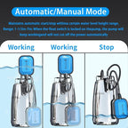 FOTING Stainless Steel Sump Pump 1HP Automatic & Manual Mode- with Float Switch,3500GPH Submersible Water Pump Utility Pump for Swimming Pool Garden Pond Basement with 25ft Cord