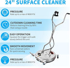 24" Pressure Washer Surface Cleaner with 5 Nozzles Water Broom - Stainless Steel Surface Cleaner for Pressure Washer Attachment for Concrete, Patio, Sidewalk, Deck and Driveways, 4200 PSI