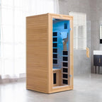 Infrared Sauna Indoor, 1 Person Hemlock Wooden Home Sauna, Dry Sauna for Home Spa Room 1350W, Time Temp Pre-Set Sauna Room, w/7 Heating Panels Mini Personal Far Infrared Saunas for Home
