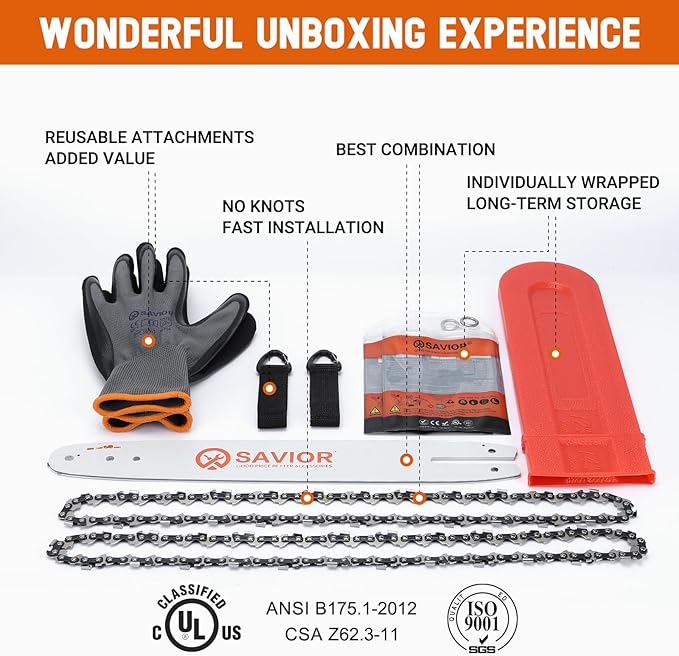 Savior 18 Inch Chainsaw Bar and Chain Combo .325" Pitch .050" Gauge, 72 Drive Links Replacement 180TXLBK095 584408 Chain Saw Bar, For Husqvarna 440, 455 rancher, Jonsered, McCulloch (2 Chains+ 1 Bar)