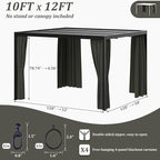Gazebo Universal Replacement Privacy Curtain,10'×12' Gazebo Outdoor Waterproof Curtains, 4-Panels Sidewall Curtains with Double Zipper for Patio Canopy, Garden and Backyard (Curtain Only)