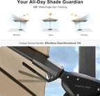 PURPLE LEAF 8.2' X 11.5' Tilting Patio Umbrella with Base Outdoor Cantilever Swivel Rectangle Umbrella Aluminum Offset Umbrella with 360-degree Rotation for Garden Deck Pool Patio Beige