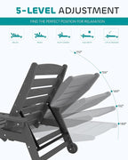 SERWALL Patio Chaise Lounge Chair Set of 6, 5 Positions Adjustable Poly Outdoor Lounge Chair for Pool, HDPE Lounge Chair with Rolling Wheels & Cup Holder for Poolside, Deck, Slate Gray