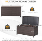 RELAX4LIFE Patio Rattan Storage Box - 50 Gallon All-Weather Wicker Storage Box w/Top Lid, Protective Liner and Wheels, Outdoor Deck Box Waterproof for Cushions, Toys, Garden Tools