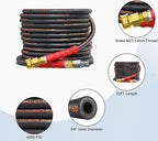 Pressure Washer Hose 25FT 3/8", 4800PSI No Marking Kink Free Hose with Quick Connect Ends and Adapters for Hot & Cold Water up to 140°F, Steel Wire Braided Hose for Power Washing