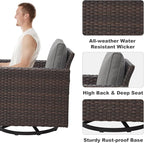 Outdoor Swivel Rocker Chairs, Patio Swivel Chair Set, Two Swivel Patio Wicker Chairs with One Side Table, Brown/Grey