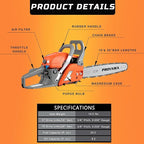PROYAMA 58CC Gas Powered Chainsaw, 2 Cycle 2.8HP Powerful Chain Saw, 16inch & 20inch Chainsaw Bar, Gasoline Outdoor Cordless Chain Saw for Cutting Forest Wood Garden Trimming Tools