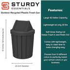 42 Gallon Round Slatted 100% Recycled Plastic Indoor or Outdoor Commercial Trash Can with Easy Access Swing Top Lid | Great for Schools and Businesses - Black