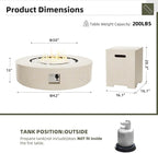 UPHA 42-inch Outdoor Propane Gas Fire Pit Table 50000 BTU Concrete Round FirePit for Outside Patio with Propane Tank Cover, White Glass Rocks, Rain Cover,Beige