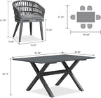 PURPLE LEAF 7 Pieces Outdoor Dining Set All-Weather PE Rattan Outdoor Patio Furniture Set with All Aluminum Frame Rectangular Table and Chairs Set for Lawn Garden Backyard Deck, Grey