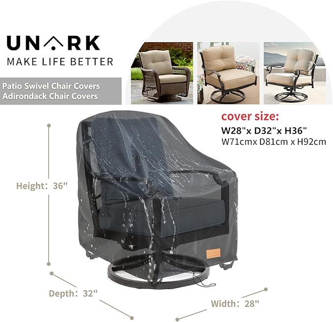 Outdoor Swivel Chair Covers Waterproof 2 Pack,Outdoor Chair Covers Patio Furniture Cover for Deck Patio Swivel Chair Heavy Duty, 28 W x 32 D x 36 H inches,Black