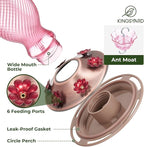 Kingsyard Glass Hummingbird Feeders for Outdoors, 24 oz Hummingbird Nectar Feeder for Outdoors Garden Yard D�cor, 6 Feeding Ports, Ant Moat Included, Easy to Clean & Refill, Pale Pink