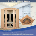 2-3 Person Infrared Sauna, Far Infrared Saunas for Home Low EMF Indoor Home Sauna Spa, Hemlock Wooden Corner Sauna Room,1670Watt, Bluetooth Speakers, Reading Lamps