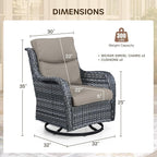 Patio Swivel Chair Set of 2, Resin Wicker Swivel Patio Glider Chairs with Smile-Shaped Cushions, High Back Luxury Swivel Patio Glider Chairs for Outdoor, Grey Wicker|Grey Cushions