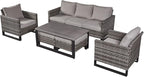HUMMUH 6 Piece Patio Furniture All Weather Wicker Outdoor Sectional Sofa,High Back Patio Chairs,Coffee Table and Ottomans Set for Porch,Garden,Backyard