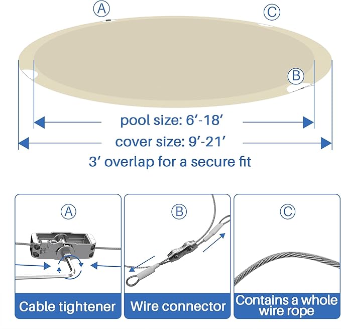 ECOOPTS 13 ft Waterproof Round Polyester Pool Cover for Above Ground Pools, Swimming Pool Cover Protector Winter Safety Cover (Beige)