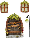 Fairy Door and Windows Garden Kit Accessories Outdoor, Glow in Dark Gnome House for Tree, Lawn Yard Art Sculpture, Miniature Garden Decor (Leaf)