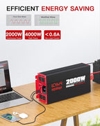 2000 Watts Pure Sine Wave Power Inverter 12V DC to 110V 120V AC Converter for Home RV Off Grid Truck Solar System Inverters with Type-C PD30W USB QC3.0 Port 4 AC Outlets LCD Display and Remote Control