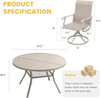 VICLLAX 7 Pieces Patio Dining Set for 6, Outdoor Furniture Set Includes 47.2" Outdoor Round Table and 6 Patio Swivel Chairs for Lawn Garden, Sandshell Color Tabletop and Fabric
