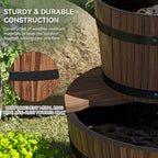 Aoxun 2-Tier Outdoor Water Fountain, Wood Barrel Cascading with Electric Decorative Hand Pump, Rustic Waterfall Fountain for Garden, Backyard, Patio, Porch, Yard