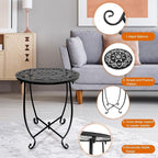 2 Pack Outdoor Side Tables for Patio,14 Inch Weather Resistant Metal Plant Stand Side Table, Round Outdoor End Table Accent Side Table for Patio Yard Porch Balcony Garden Bedside Indoor Outdoor