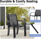 Patio Chairs Set of 6, Outdoor Dining Chairs with Breathable Textilene Fabric, Stackable Patio Chairs for Lawn, Garden, Backyard, Poolside, Black