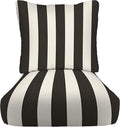 RSH DECOR: Deep Seating Cushion with Pillow Back | 24” x 27” Seat | All-Weather Spun Fabric | Water and Fade-Resistant | Outdoor Chair Cushion Set for Patio Furniture | Black & White Stripe