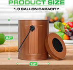 Plexon Countertop Compost Bin Kitchen Indoor, with Lid, Copper 1.5 Gallon Odorless Kitchen Compost Container, Steel Food Bucket Pail with Charcoal Filter, Bronze