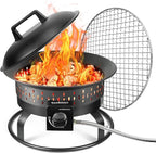 19″ Outdoor Portable Propane Fire Pit with Grill Grate, Cover&Carry Handle,Fireplace,60,000 BTU Propane Firepit,Portable Gas Fire Pit for Outside Patio, Camping,RV, Smokeless Gas Firebowl