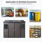 8x6 FT Resin Storage Sheds Outdoor with Floor, 2 Windows & Lockable Door Storage Shed - Waterproof Garden Tool Shed, Patio & Backyard Tool Storage Cabinet Use - Brown