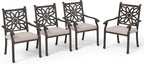 PHI VILLA Cast Aluminum Outdoor Patio Dining Chairs, Extra Wide Armrest Stable Chairs with Seat Cushion, Casting Aluminum Back for All Weather, Set of 4