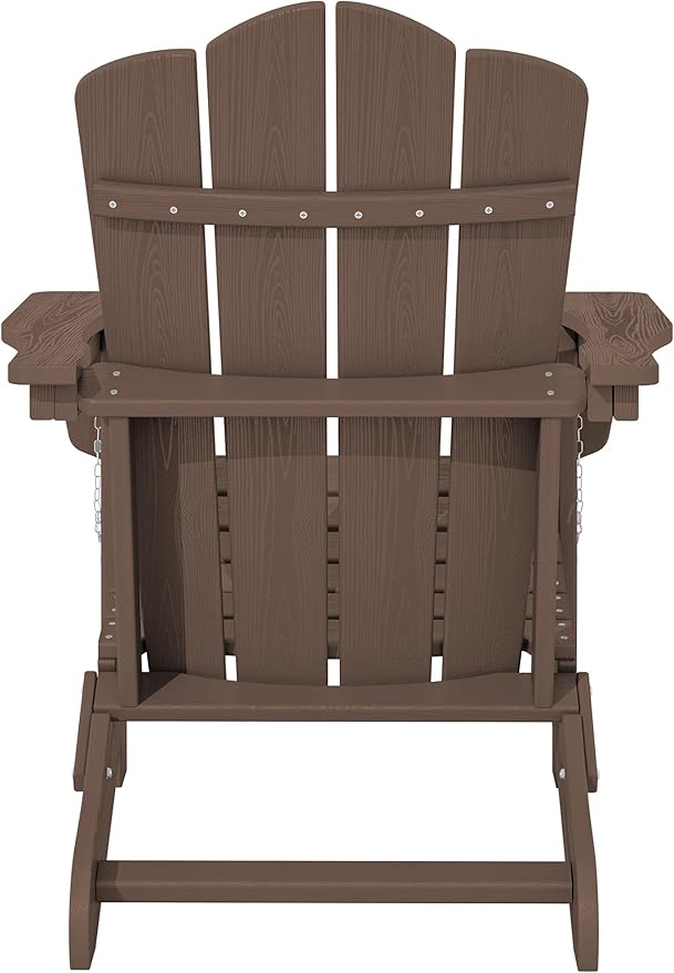 KINGYES Folding Adirondack Chair Set of 2, HDPE All-Weather Folding Adirondack Chair, Brown