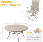 VICLLAX Patio Dining Set for 8, 9 Pieces Outdoor Furniture Includes 60" Round Patio Table with Umbrella Hole and 8 Outdoor Swivel Chairs for Lawn Garden, Sandshell Tabletop and Fabric
