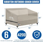 SIRUITON 2-Seat Garden Patio Sofa/Loveseat/Bench Cover 60" W x 34" D x 30" H, Heavy Duty 420D Oxford Waterproof Outdoor Sofa Cover, Lawn Patio Furniture Covers