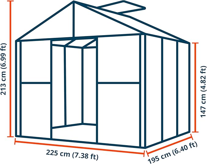 Greenhouse Topas 3 Aluminum Frame 7.4 x 6.4 ft Approx. 8 mm Polycarbonate Panels - with Bonus Base Frame and Automatic Vent Opener