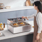 VEVOR Commercial Deep Fryer, 3000W Electric Turkey Fryer with 3 Removable Baskets, Large Capacity 18Qt / 17L Stainless Steel Countertop Single Oil Fryer, for Kitchen Restaurant Use, Silver