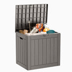 ROJIK Outdoor Storage Housing Deck Box - Waterproof Patio Furniture, Garden Tools, Cushions, Pool Accessories Storage Bench with Lockable Lid and Side Handles (Grey, 30 Gal)